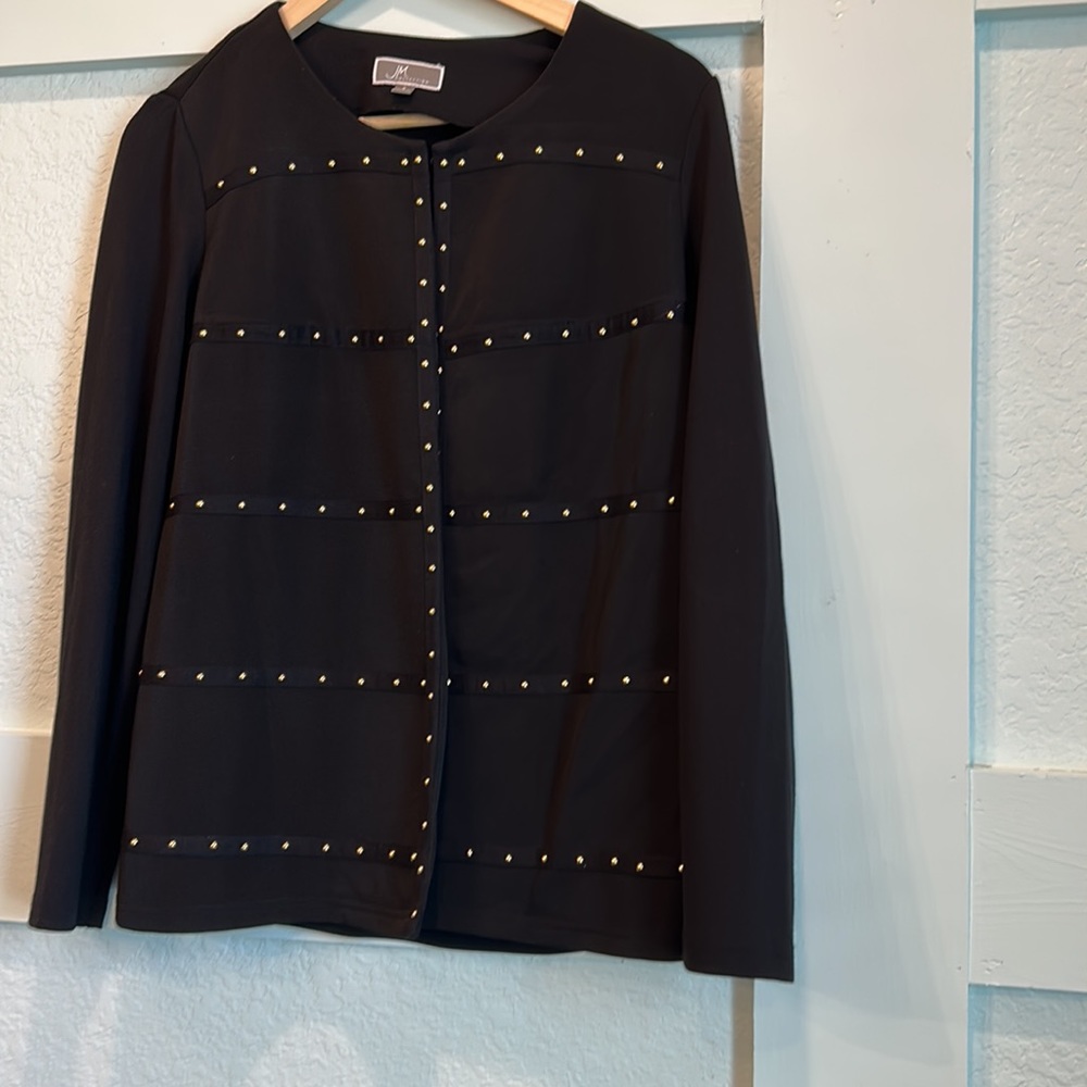 Gold studded deep black jacket by JM collection, size S - Picture 3 of 4